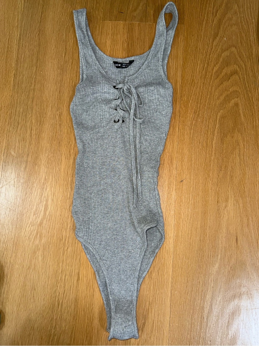 SHEIN Gray Ribbed Lace-Up Tank Bodysuit